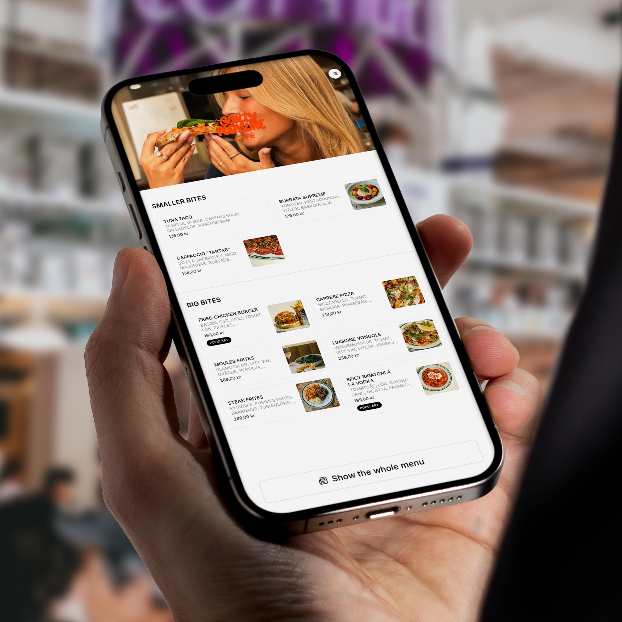 Guest ordering with a QR code at the table